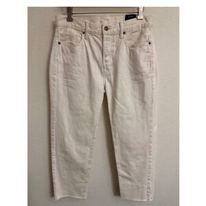 Vince Cream High Rise Straight Leg Raw Hem Jeans Button Fly Size 26 Union Slouch